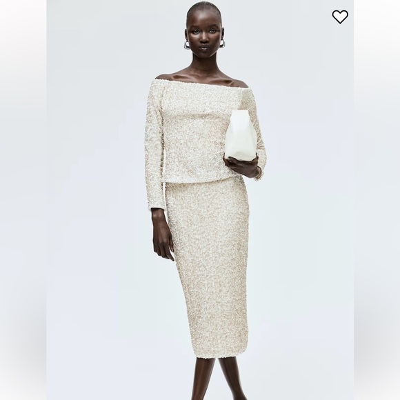 New H&M Sequined Pencil Midi Skirt